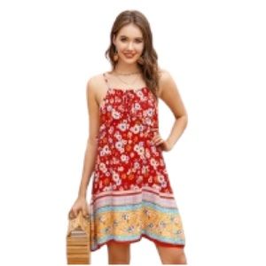 NWOT Red/Yellow/Blue Sundress with Ties, Size L.